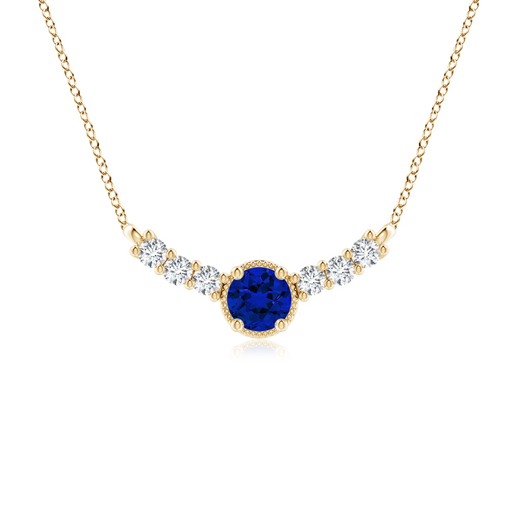 6mm Labgrown Lab-Grown Vintage Inspired Blue Sapphire and Lab Diamond Curved Bar Pendant in Yellow Gold