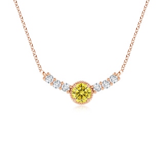 5.1mm Labgrown Vintage Inspired Lab-Grown Fancy Intense Yellow and White Diamond Curved Bar Pendant in Rose Gold