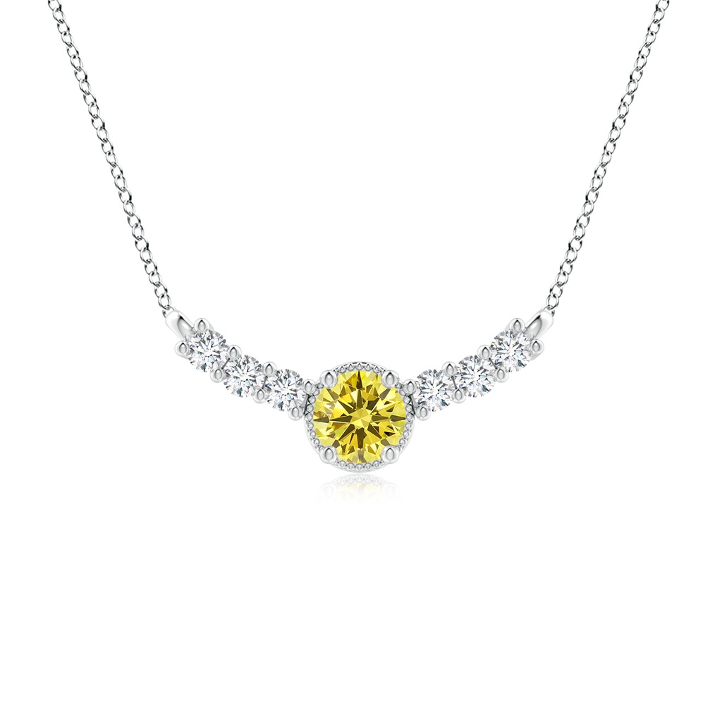 6.4mm Labgrown Vintage Inspired Lab-Grown Fancy Intense Yellow and White Diamond Curved Bar Pendant in White Gold