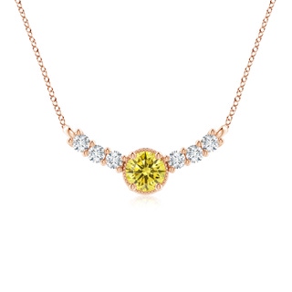 7.4mm Labgrown Vintage Inspired Lab-Grown Fancy Intense Yellow and White Diamond Curved Bar Pendant in 18K Rose Gold