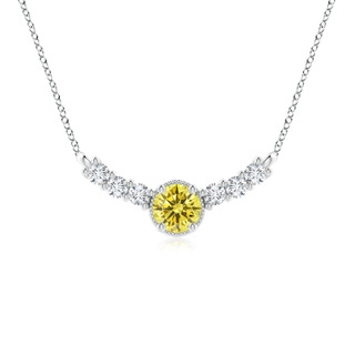 7.4mm Labgrown Vintage Inspired Lab-Grown Fancy Intense Yellow and White Diamond Curved Bar Pendant in P950 Platinum