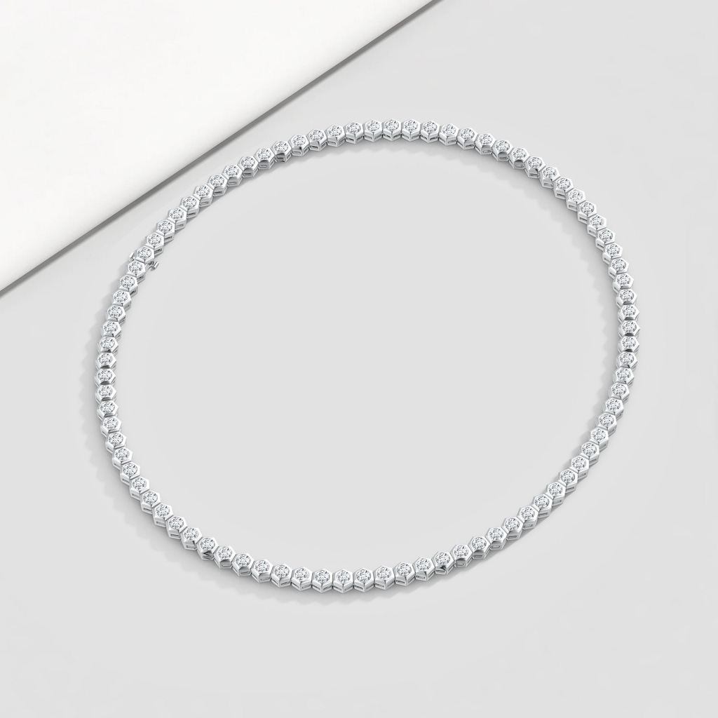 3mm IJI1I2 Natori x Angara Hexagonal Bezel-Set Diamond Tennis Necklace in White Gold Lifestyle