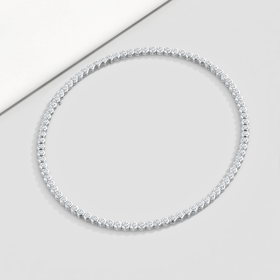 3mm IJI1I2 Natori x Angara Hexagonal Bezel-Set Diamond Tennis Necklace in White Gold lifestyle