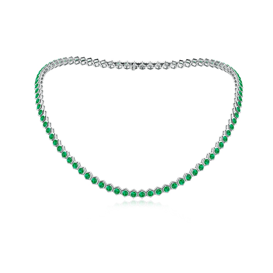 3mm AAA Natori x Angara Hexagonal Bezel-Set Emerald Tennis Necklace in White Gold 