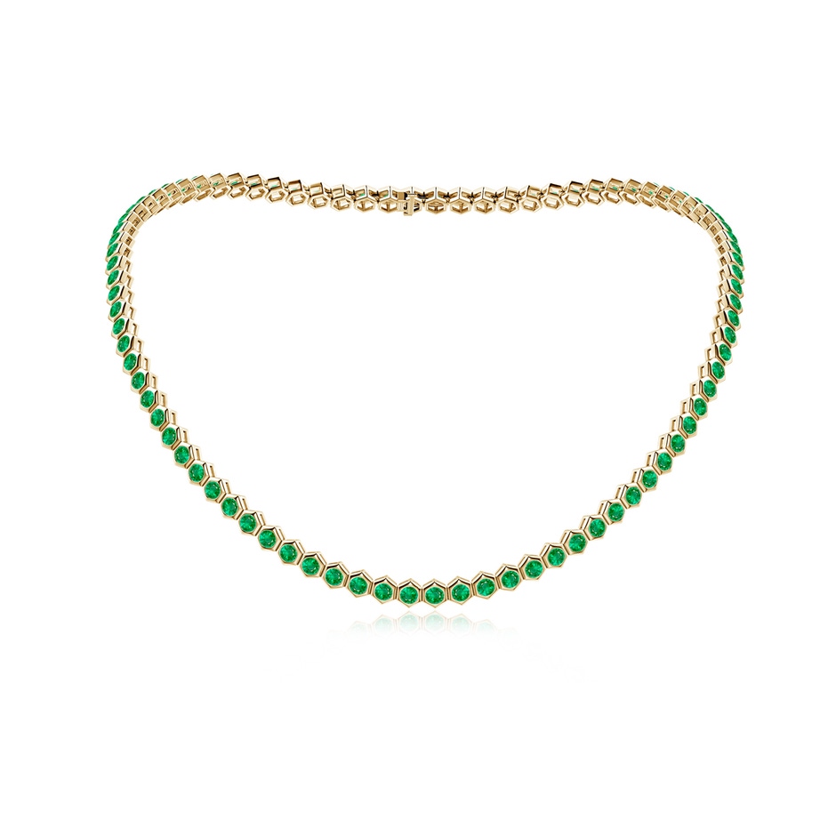 3mm AAA Natori x Angara Hexagonal Bezel-Set Emerald Tennis Necklace in Yellow Gold 