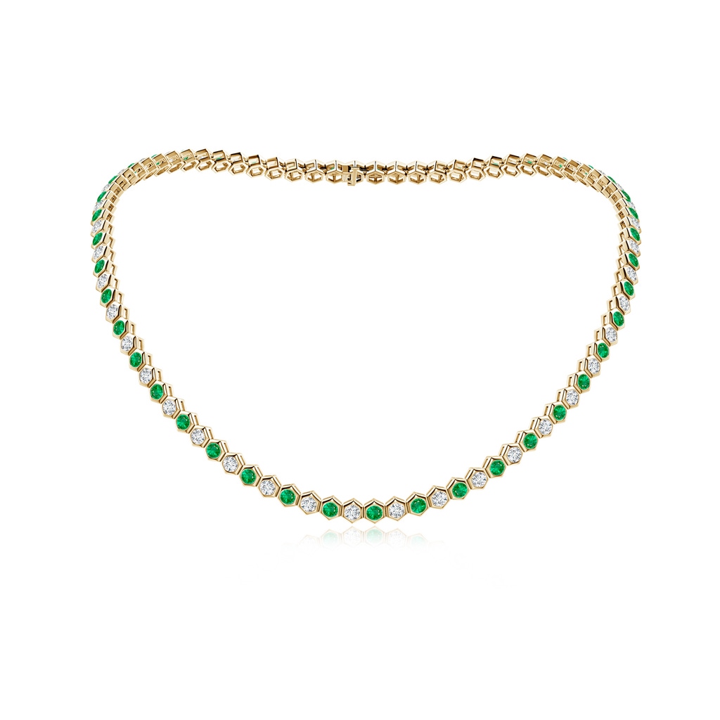 3mm AAA Natori x Angara Hexagonal Emerald and Diamond Tennis Necklace in Yellow Gold
