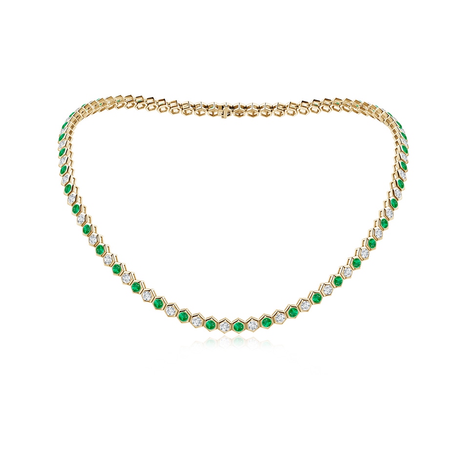 3mm AAA Natori x Angara Hexagonal Emerald and Diamond Tennis Necklace in Yellow Gold 