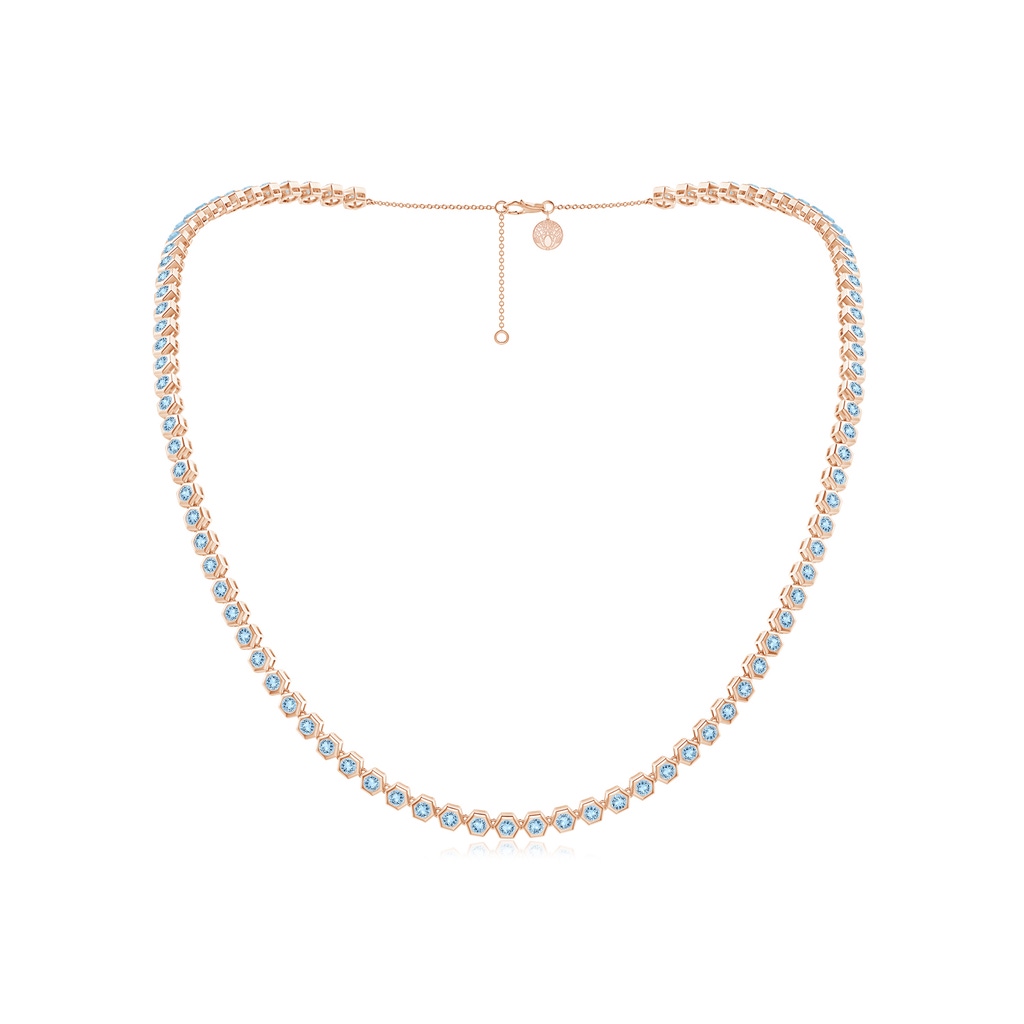 3mm AAA Natori x Angara Hexagonal Aquamarine Tennis Necklace in Rose Gold