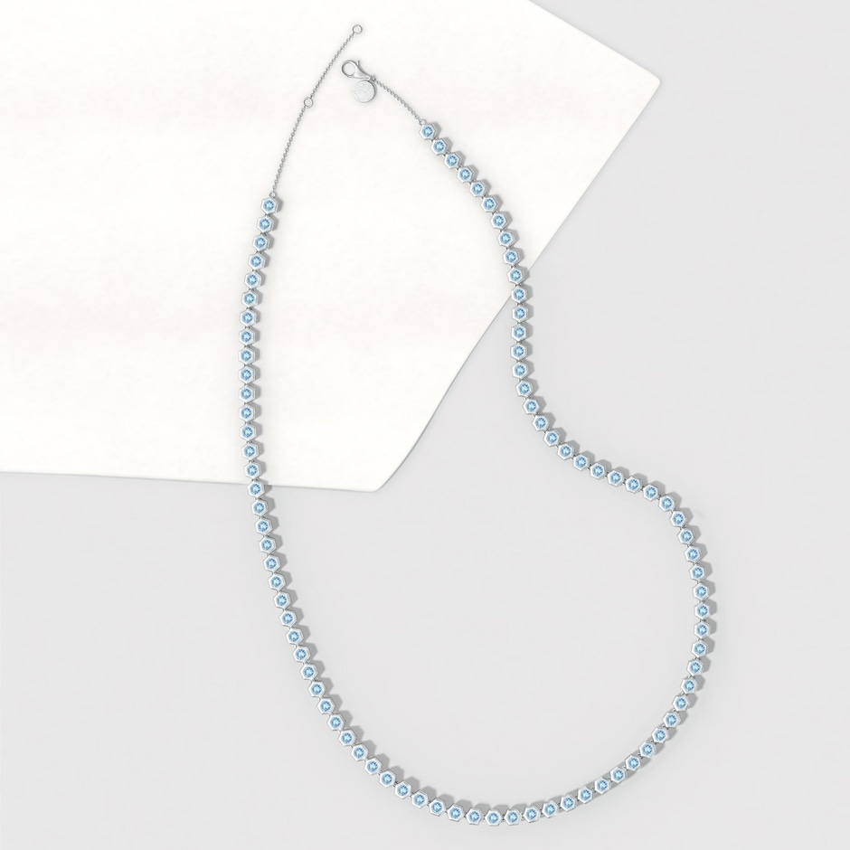 3mm AAA Natori x Angara Hexagonal Aquamarine Tennis Necklace in White Gold side-1