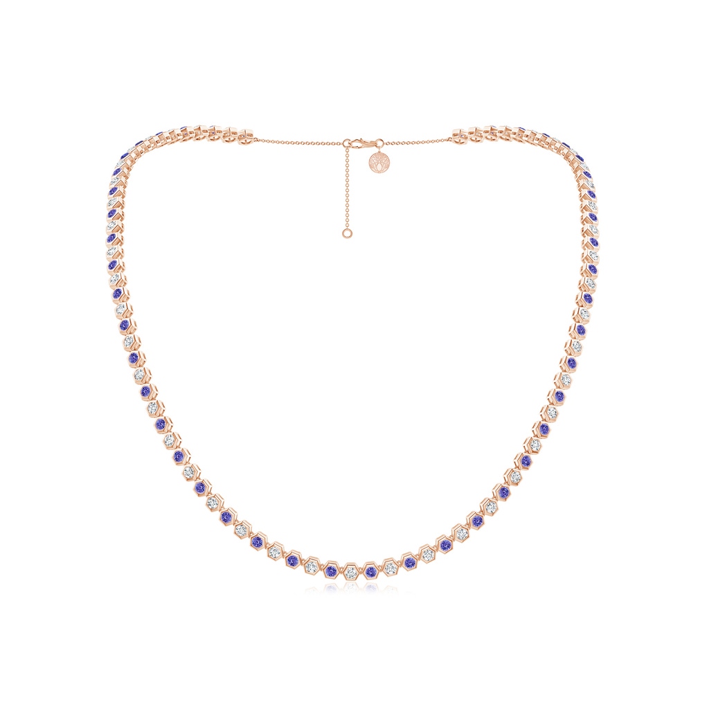 3mm AAA Natori x Angara Tanzanite and Diamond Hexagonal Tennis Necklace in Rose Gold
