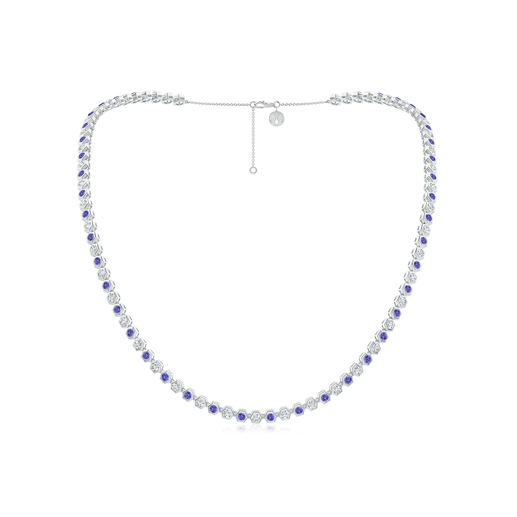 3mm AAA Natori x Angara Tanzanite and Diamond Hexagonal Tennis Necklace in White Gold