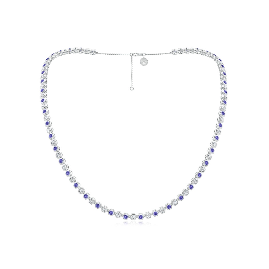 3mm AAA Natori x Angara Tanzanite and Diamond Hexagonal Tennis Necklace in White Gold 