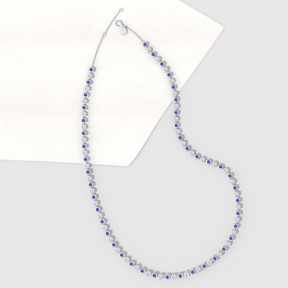 3mm AAA Natori x Angara Tanzanite and Diamond Hexagonal Tennis Necklace in White Gold side-1