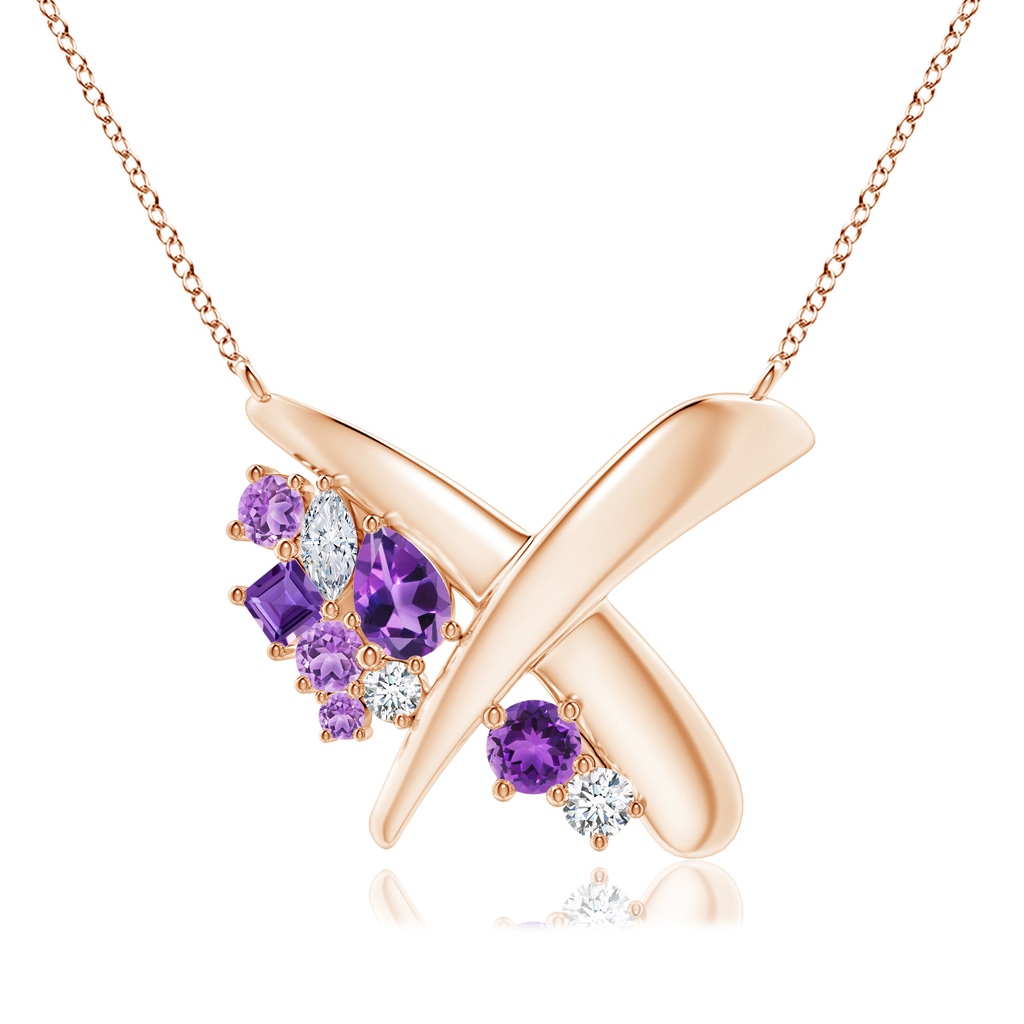 6x4mm AAA Natori x Angara Multi-Shape Waterfall Amethyst & Diamond Sumi Stroke Pendant in Rose Gold