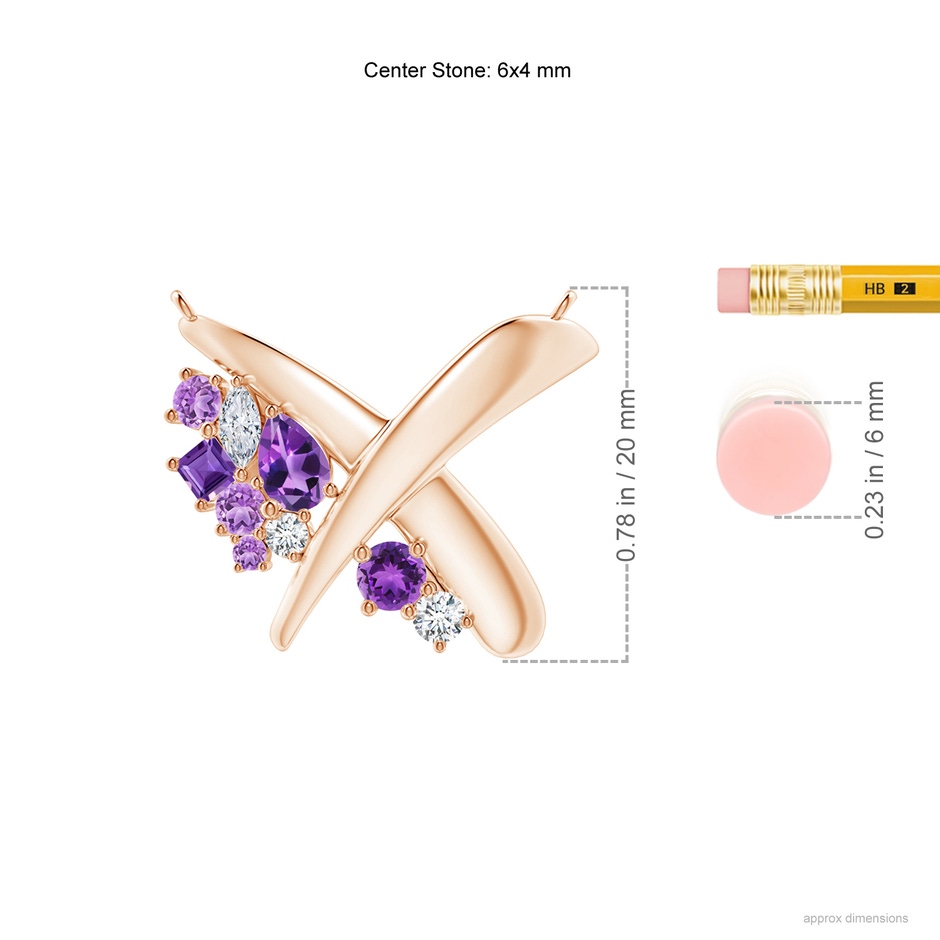 6x4mm AAA Natori x Angara Multi-Shape Waterfall Amethyst & Diamond Sumi Stroke Pendant in Rose Gold ruler