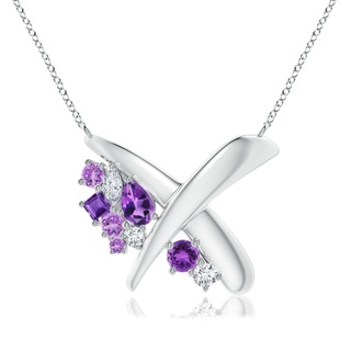 6x4mm AAA Natori x Angara Multi-Shape Waterfall Amethyst & Diamond Sumi Stroke Pendant in White Gold