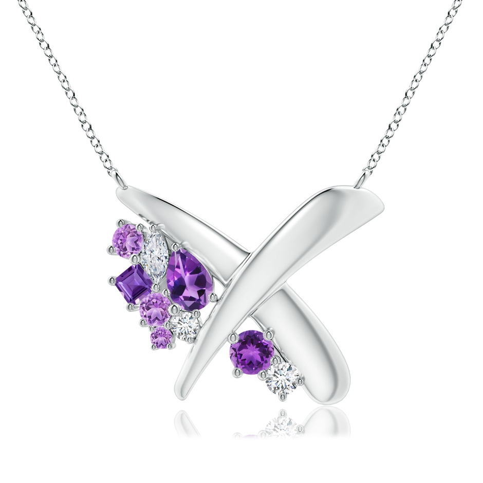 6x4mm AAA Natori x Angara Multi-Shape Waterfall Amethyst & Diamond Sumi Stroke Pendant in White Gold 