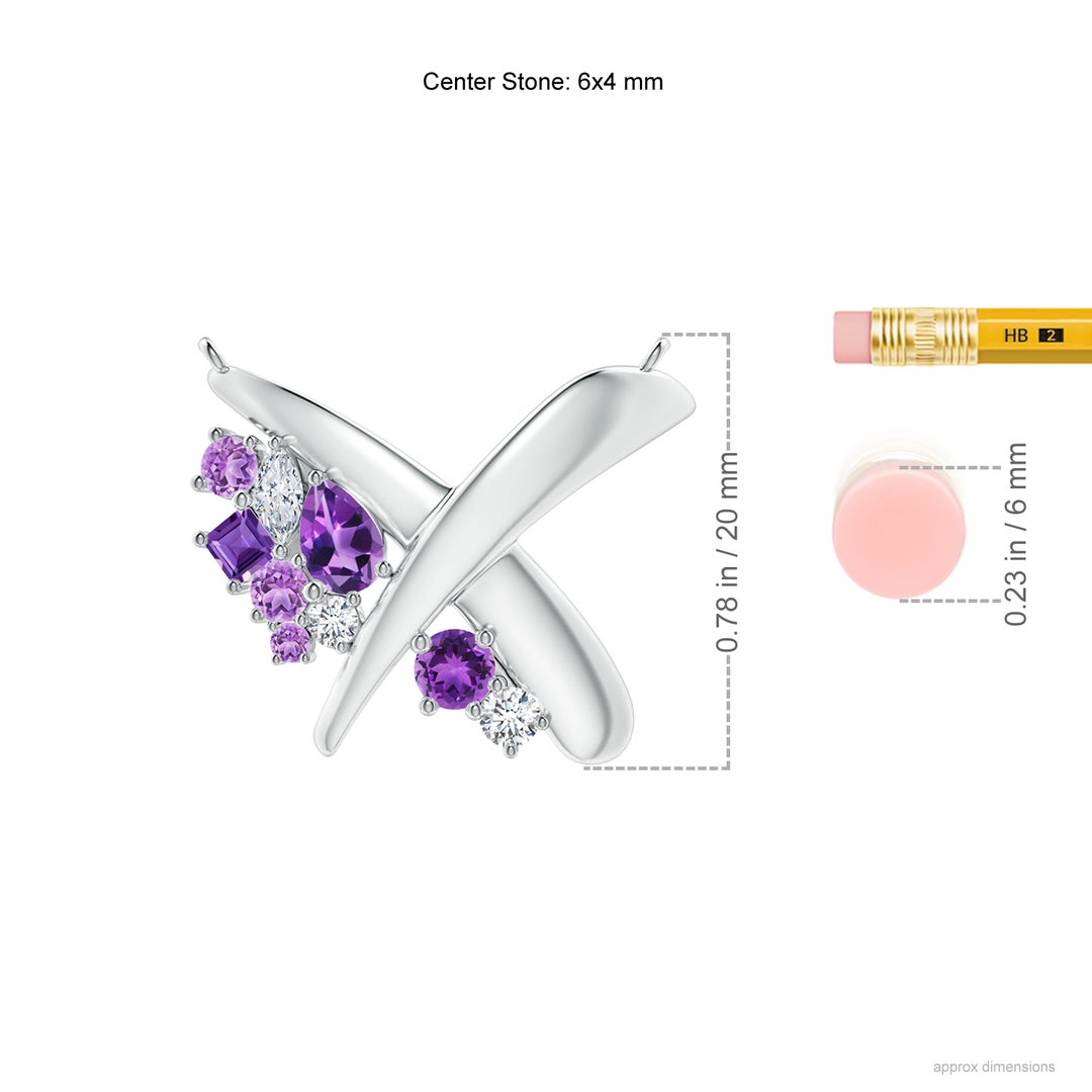 6x4mm AAA Natori x Angara Multi-Shape Waterfall Amethyst & Diamond Sumi Stroke Pendant in White Gold - ruler