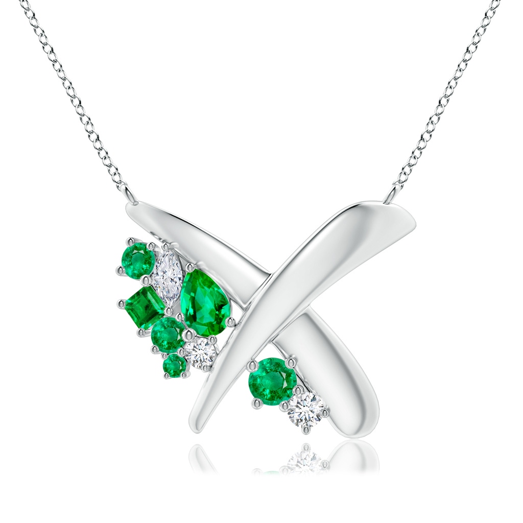 6x4mm AAA Natori x Angara Multi-Shape Waterfall Emerald & Diamond Sumi Stroke Pendant in White Gold