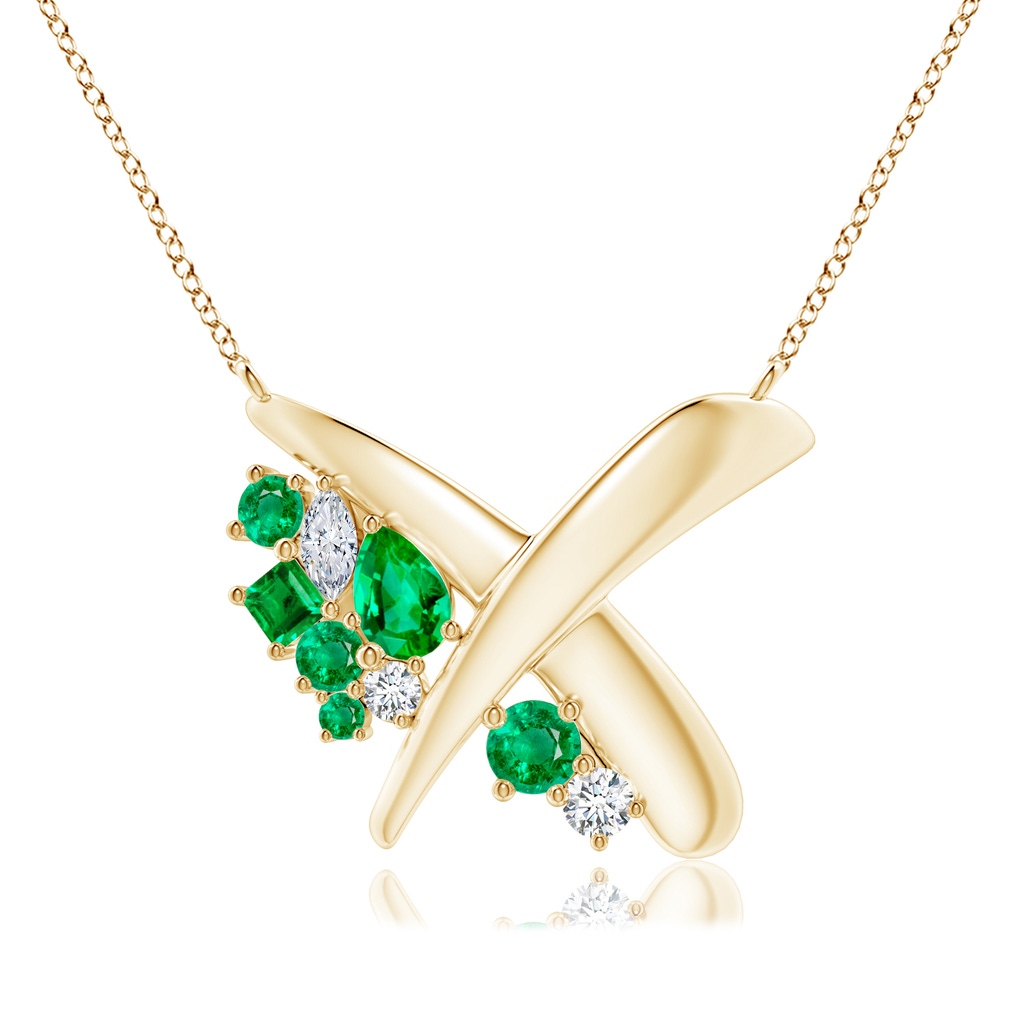6x4mm AAA Natori x Angara Multi-Shape Waterfall Emerald & Diamond Sumi Stroke Pendant in Yellow Gold