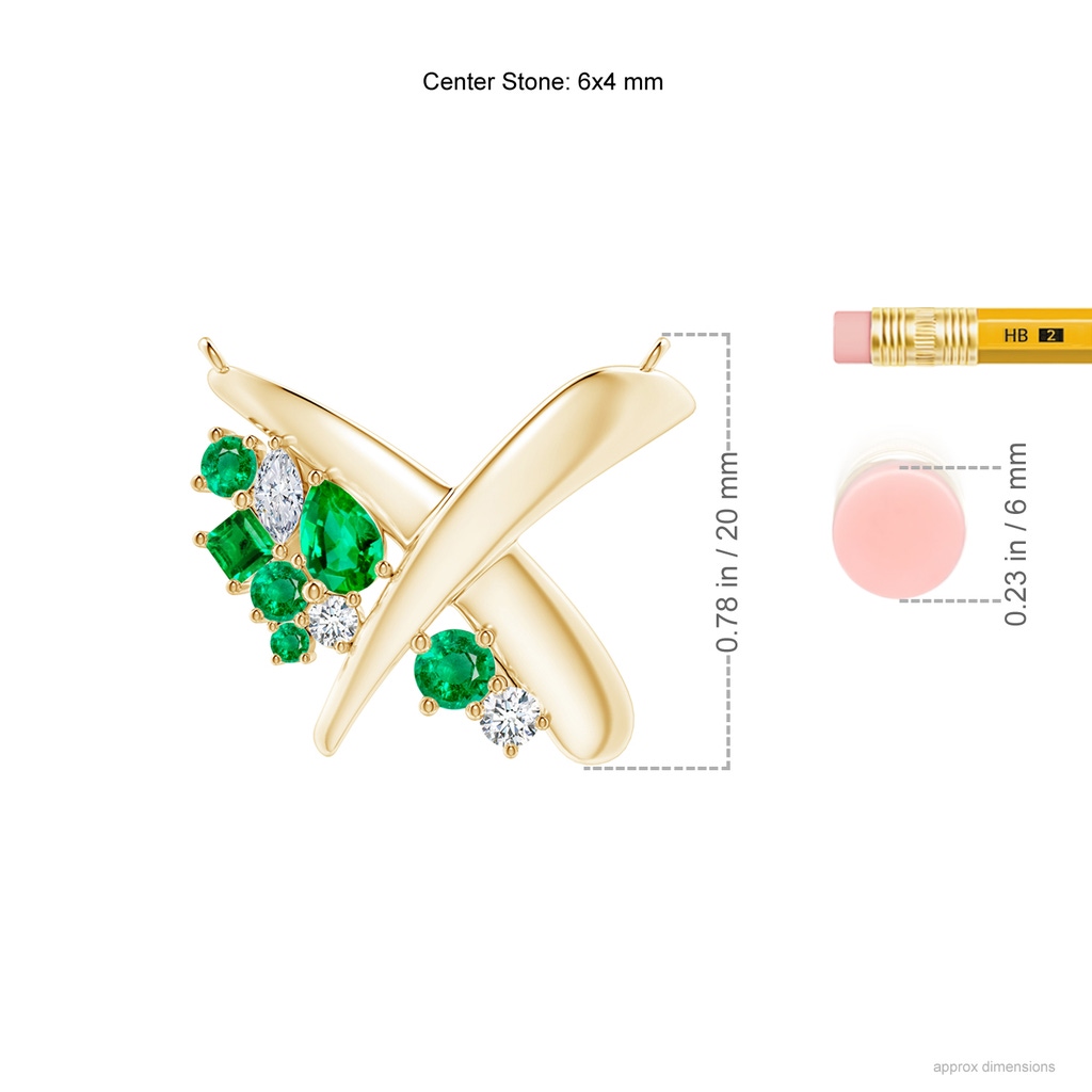 6x4mm AAA Natori x Angara Multi-Shape Waterfall Emerald & Diamond Sumi Stroke Pendant in Yellow Gold Ruler