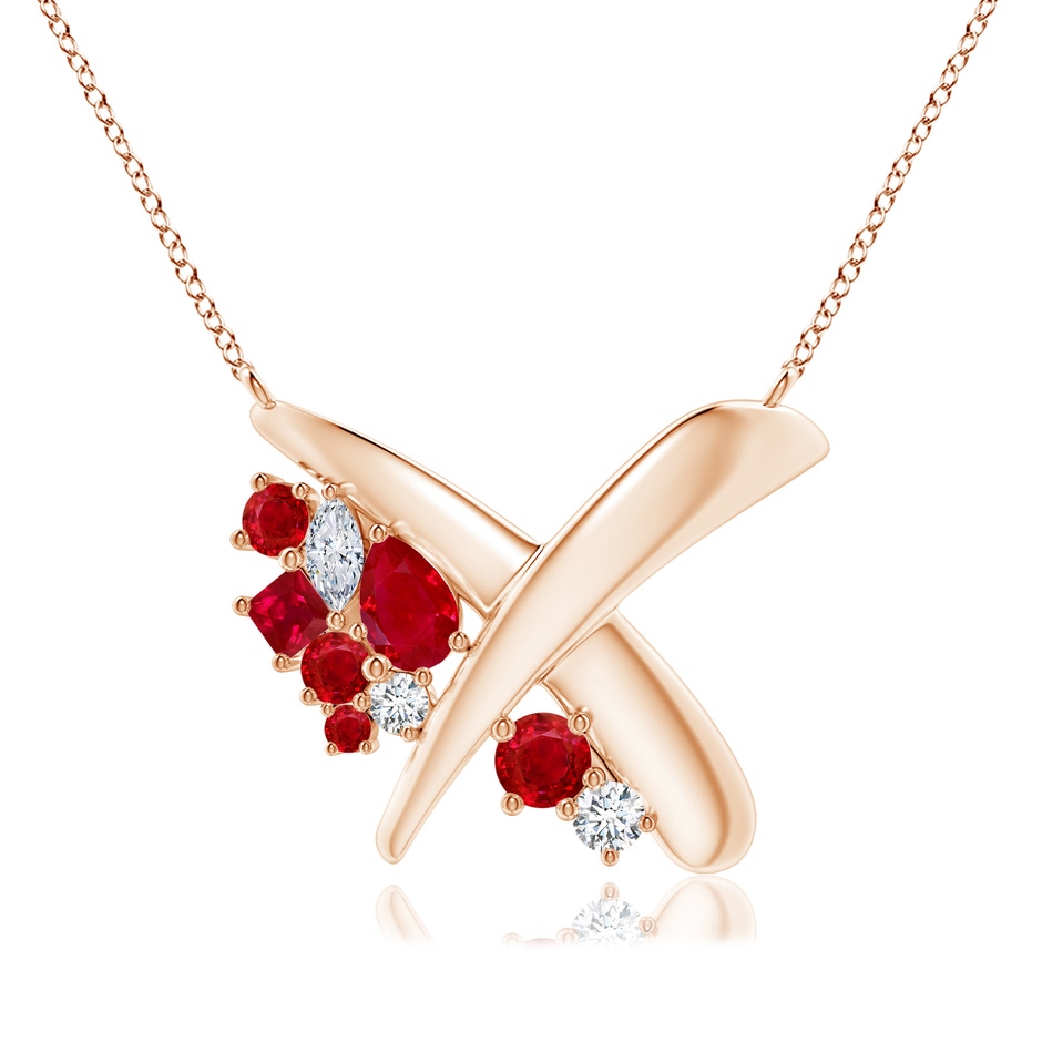 6x4mm AAA Natori x Angara Multi-Shape Waterfall Ruby & Diamond Sumi Stroke Pendant in Rose Gold 