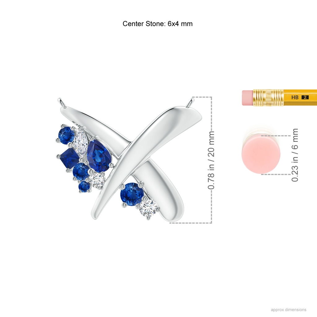 6x4mm AAA Natori x Angara Multi-Shape Waterfall Sapphire & Diamond Sumi Stroke Pendant in White Gold Ruler