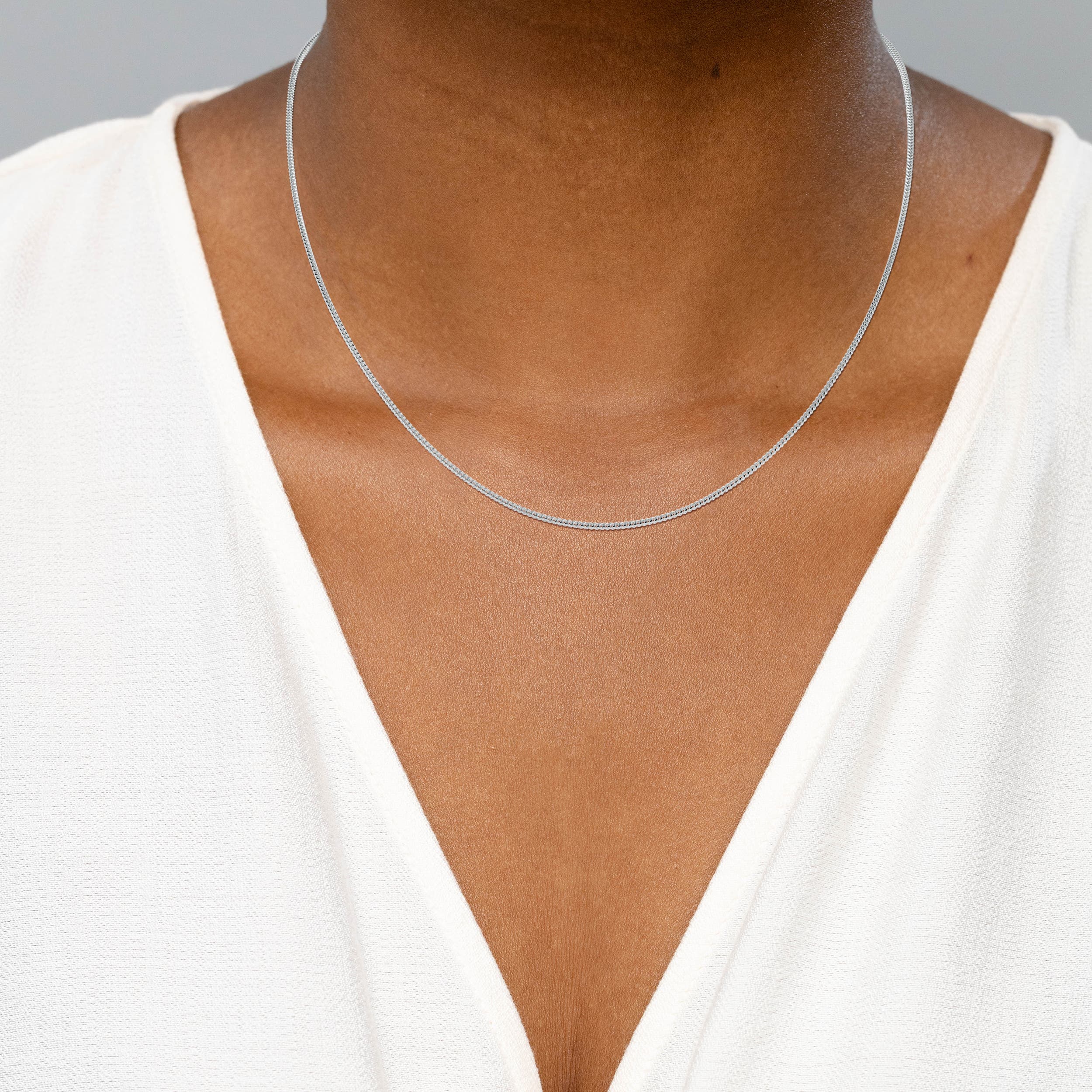 18" Baby Franco Chain Necklace in White Gold - body_view 2