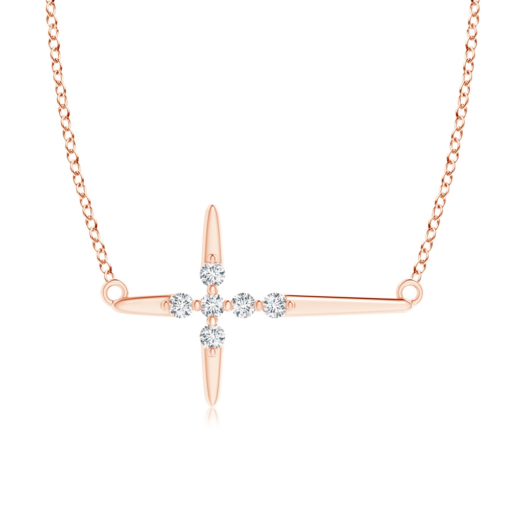 1.55mm GVS2 Floating Diamond Sideways Cross Necklace in Rose Gold