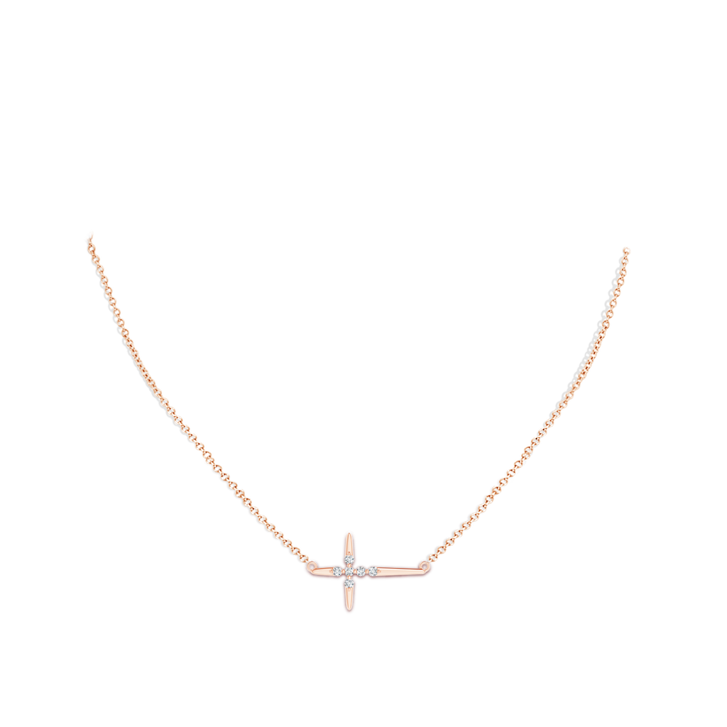 1.55mm GVS2 Floating Diamond Sideways Cross Necklace in Rose Gold Body-Neck