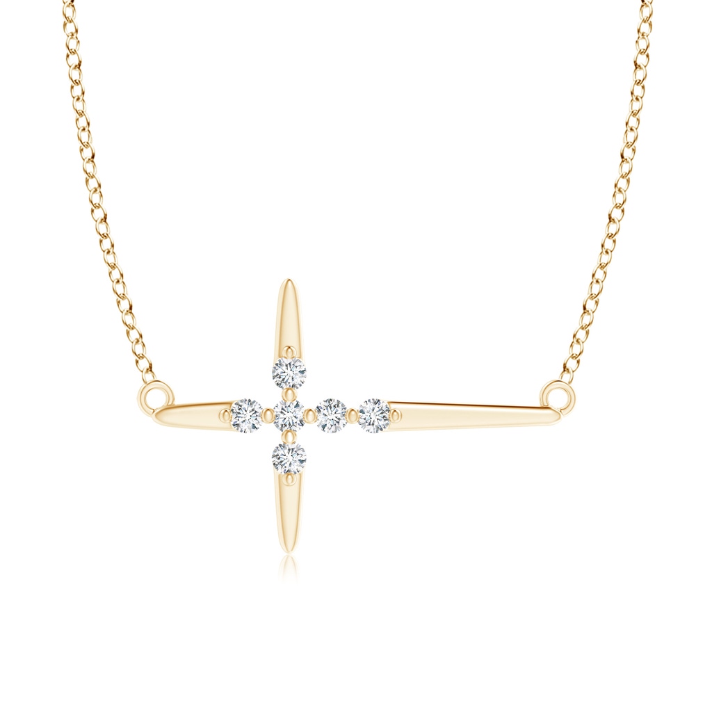 1.55mm GVS2 Floating Diamond Sideways Cross Necklace in Yellow Gold 