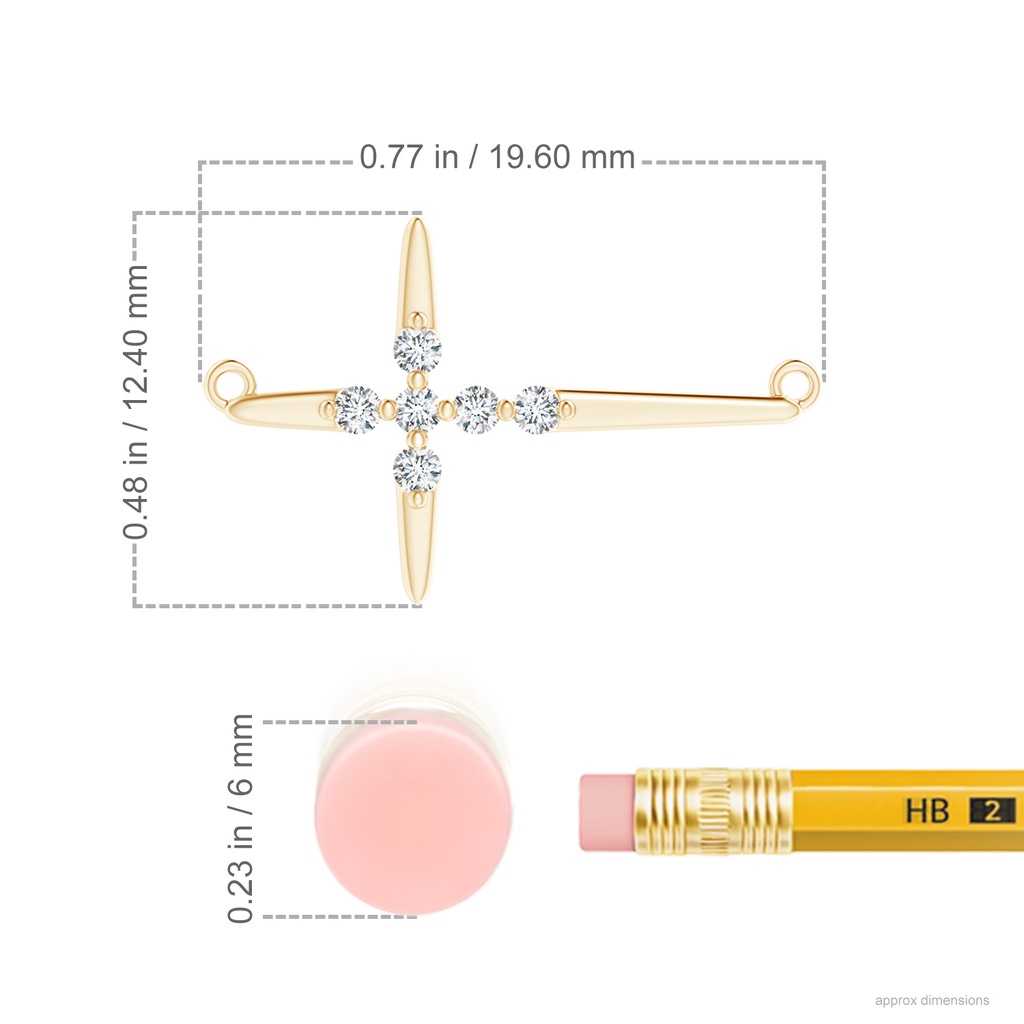 1.55mm GVS2 Floating Diamond Sideways Cross Necklace in Yellow Gold Ruler