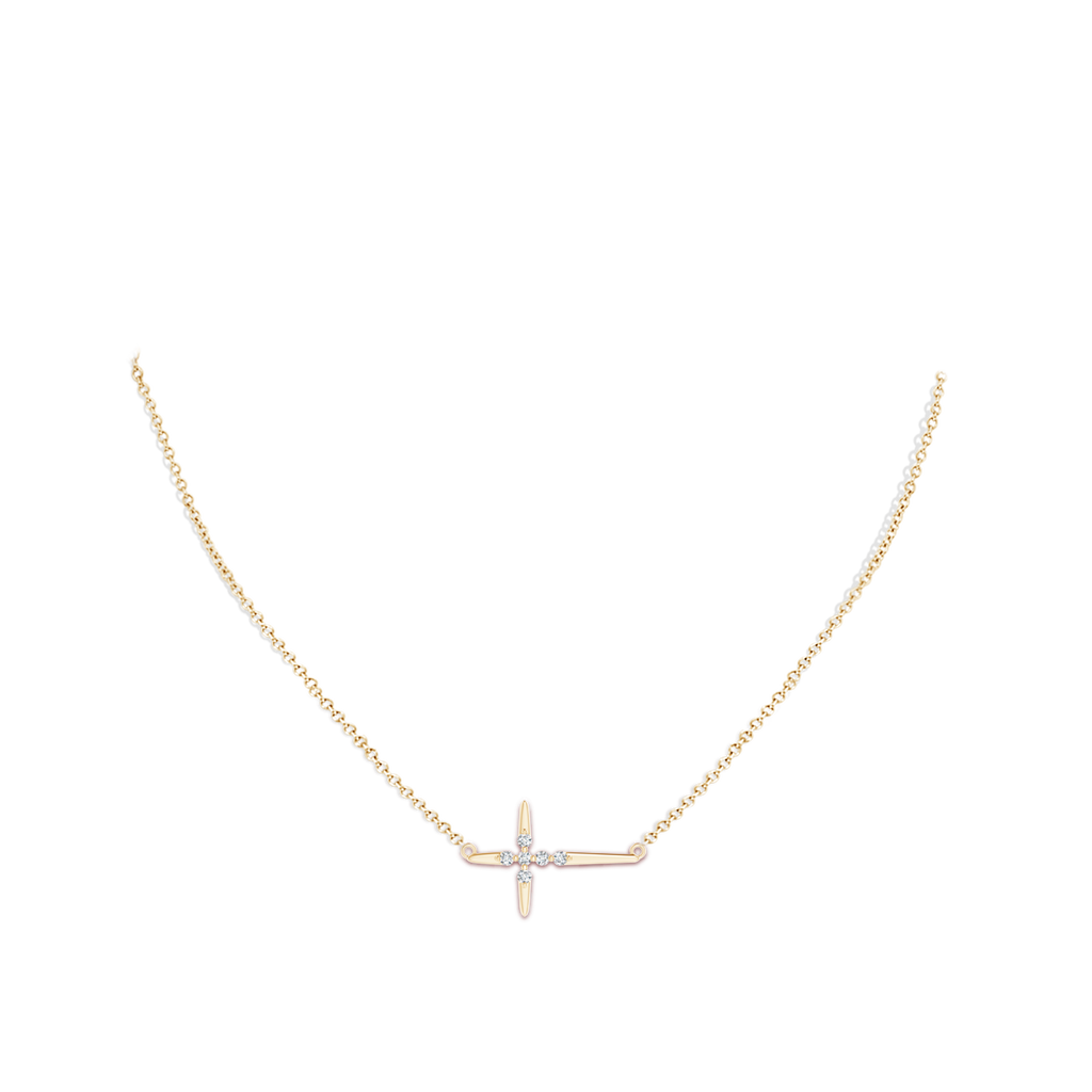 1.55mm GVS2 Floating Diamond Sideways Cross Necklace in Yellow Gold Body-Neck
