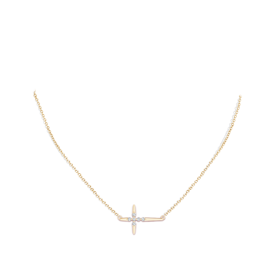 1.55mm GVS2 Floating Diamond Sideways Cross Necklace in Yellow Gold body-neck