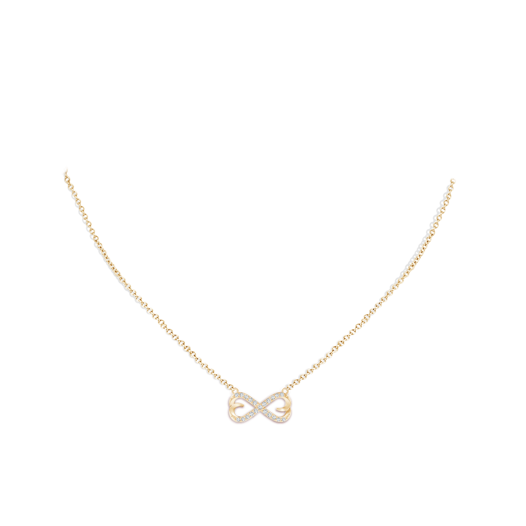 1.3mm GVS2 Diamond Sideways Infinity Heart Necklace in Yellow Gold Body-Neck