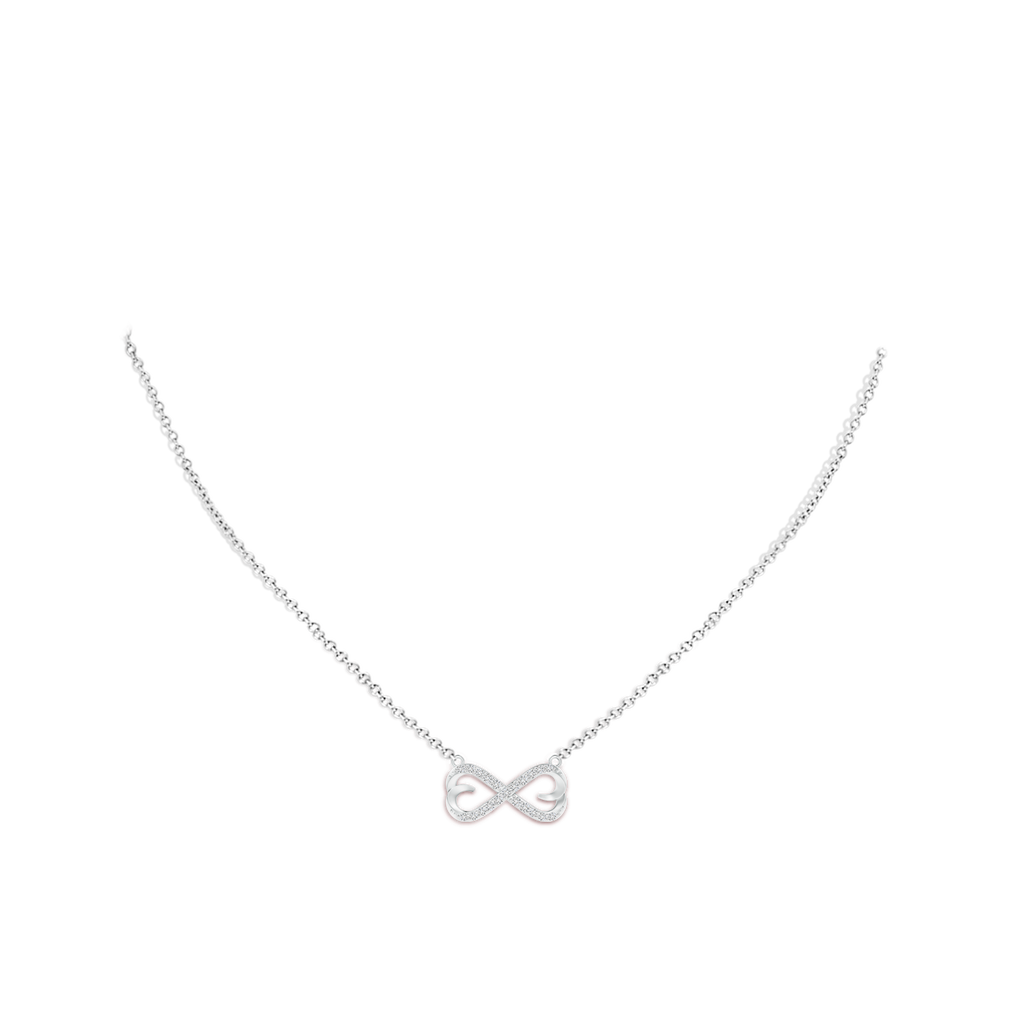 1.3mm HSI2 Diamond Sideways Infinity Heart Necklace in White Gold Body-Neck