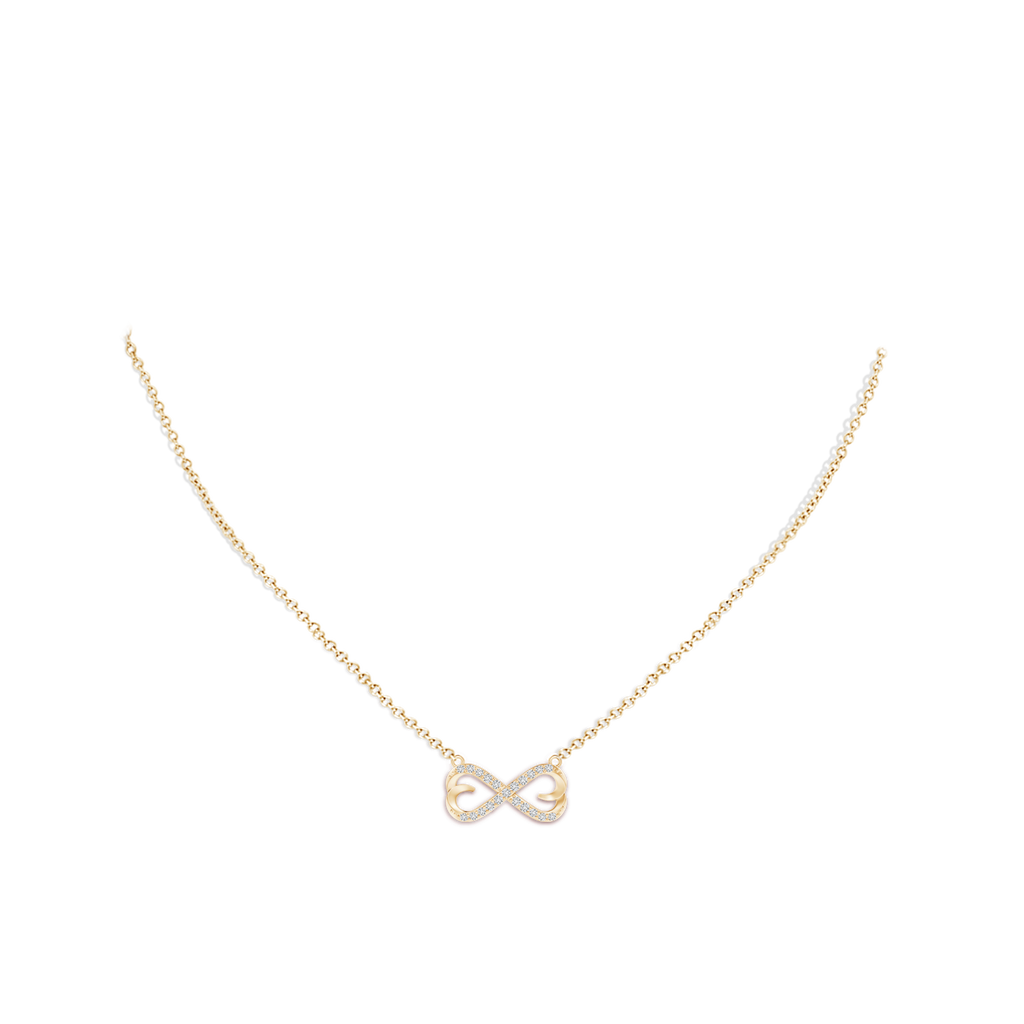 1.3mm HSI2 Diamond Sideways Infinity Heart Necklace in Yellow Gold Body-Neck