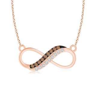 0.9mm AAA Twin-Row Brown and White Diamond Infinity Swirl Necklace in Rose Gold