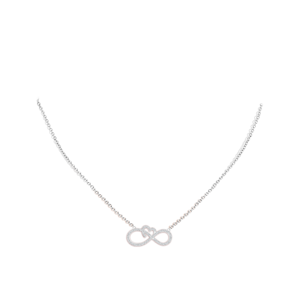0.9mm GVS2 Diamond Heart and Sideways Infinity Necklace in White Gold Body-Neck