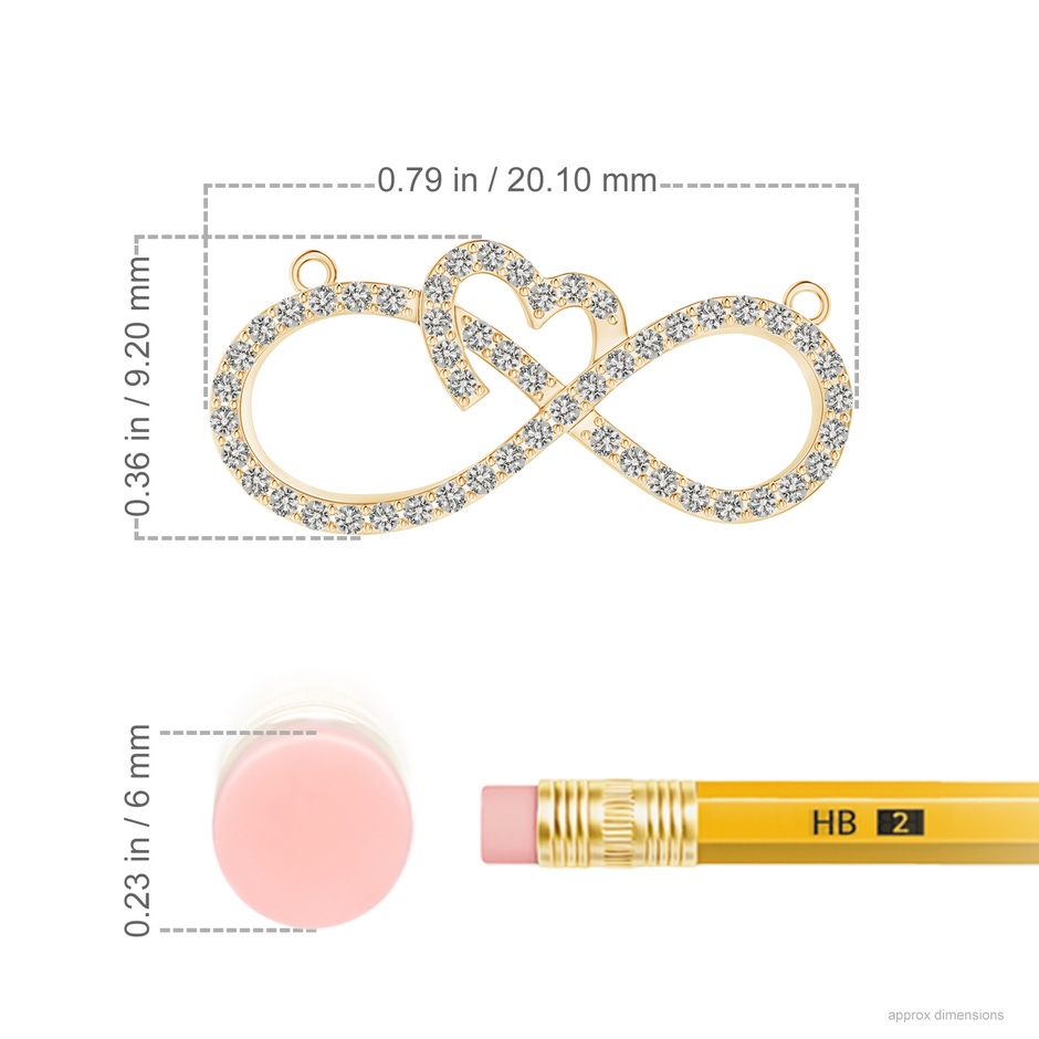 0.9mm KI3 Diamond Heart and Sideways Infinity Necklace in Yellow Gold ruler