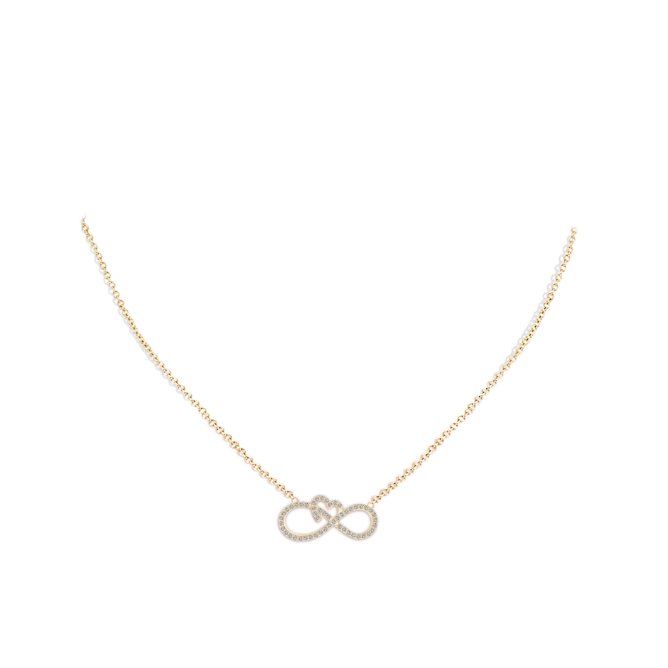0.9mm KI3 Diamond Heart and Sideways Infinity Necklace in Yellow Gold body-neck