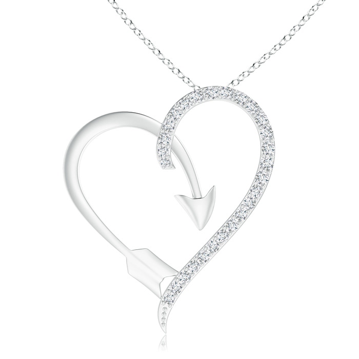 0.9mm GVS2 Diamond Heart Arrow Pendant Necklace in White Gold