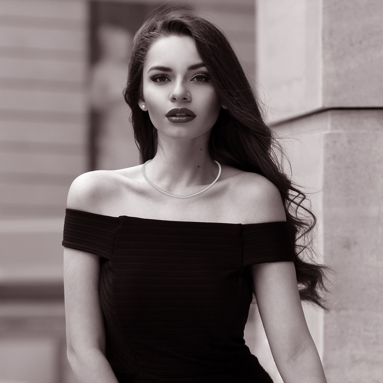 2mm HSI2 16" Three-Prong Set Diamond Tennis Necklace in White Gold - body_view 1