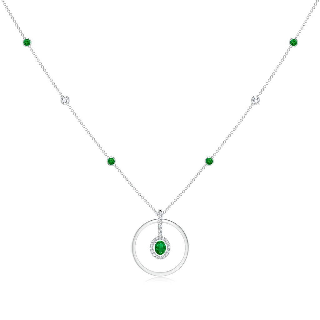 5x4mm AAAA Oval Emerald and Diamond Halo Geometric Necklace in P950 Platinum