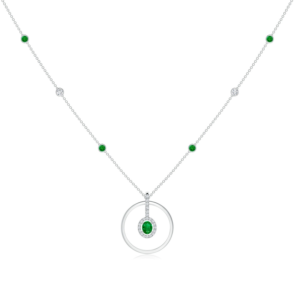 5x4mm Lab-Grown Oval Emerald and Diamond Halo Geometric Necklace in White Gold 