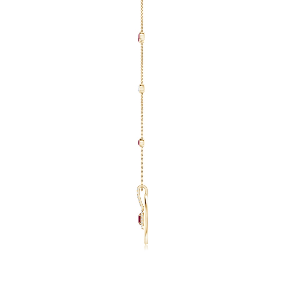 5x4mm A Oval Ruby and Diamond Halo Geometric Necklace in Yellow Gold side 1