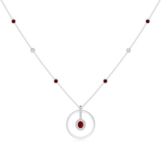 5x4mm AAAA Oval Ruby and Diamond Halo Geometric Necklace in P950 Platinum