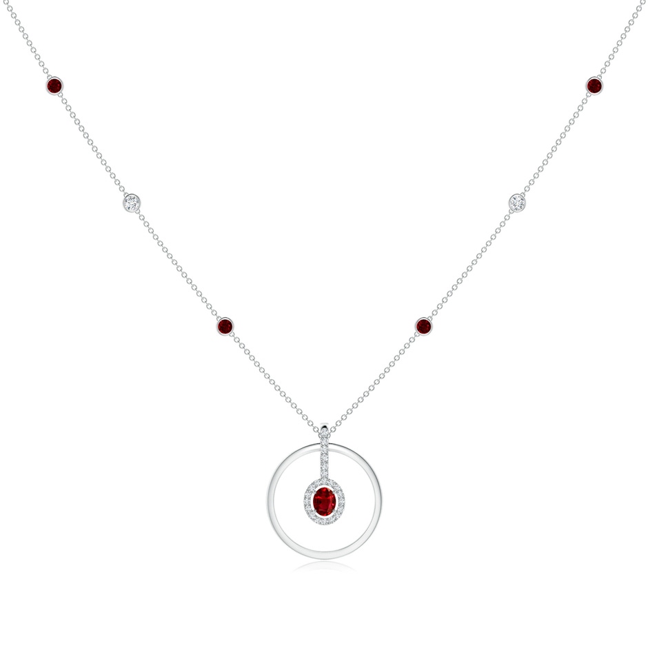 5x4mm AAAA Oval Ruby and Diamond Halo Geometric Necklace in P950 Platinum 