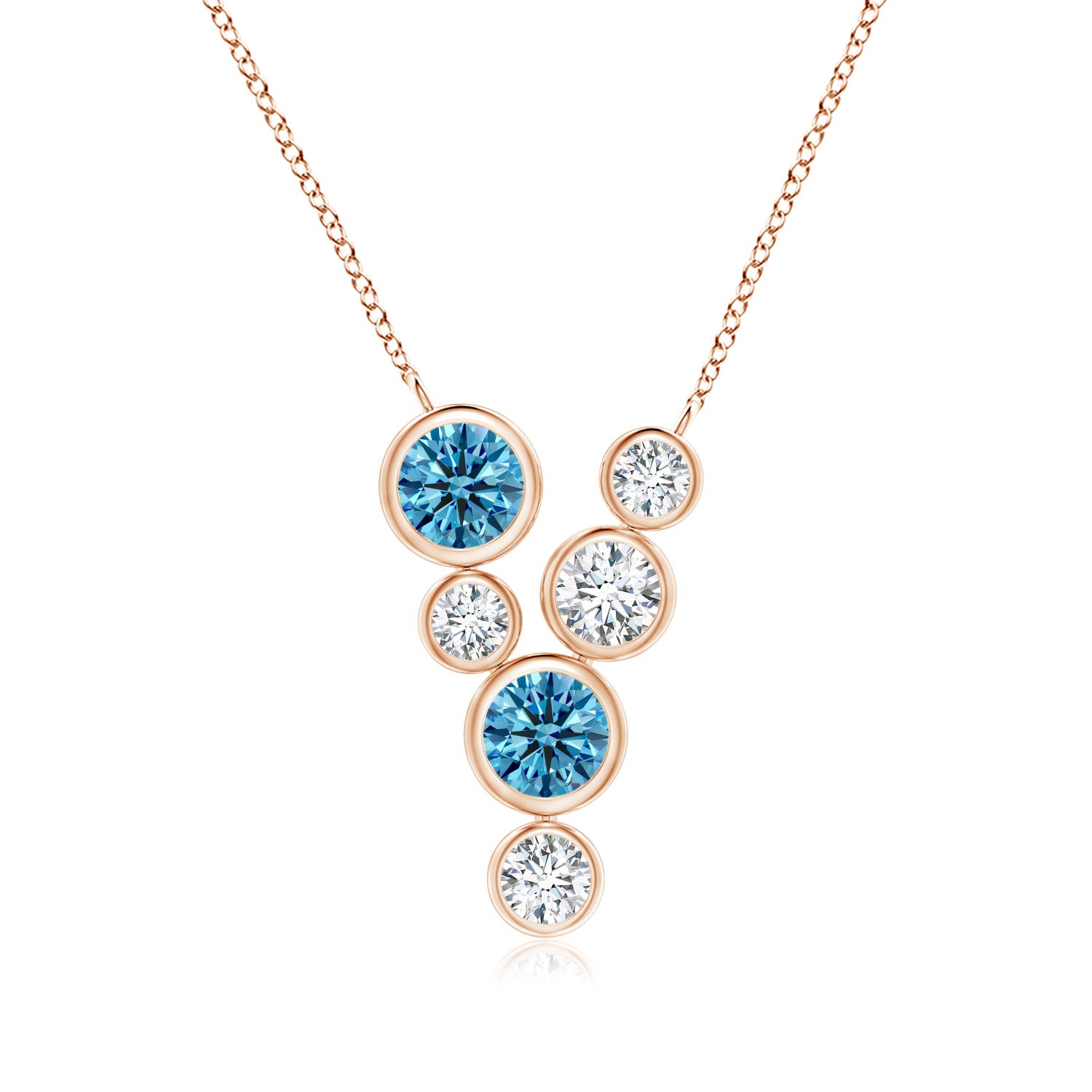 Angara 0.99 CTW Bezel-Set Scattered Fancy Intense Blue and White Diamond Necklace in 18K Rose Gold