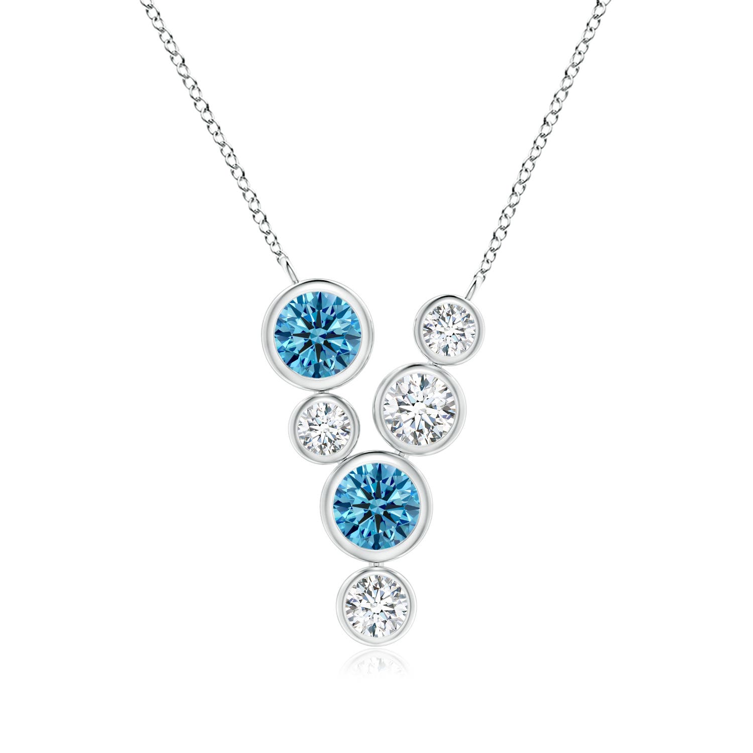 Angara 0.99 CTW Bezel-Set Scattered Fancy Intense Blue and White Diamond Necklace in Platinum